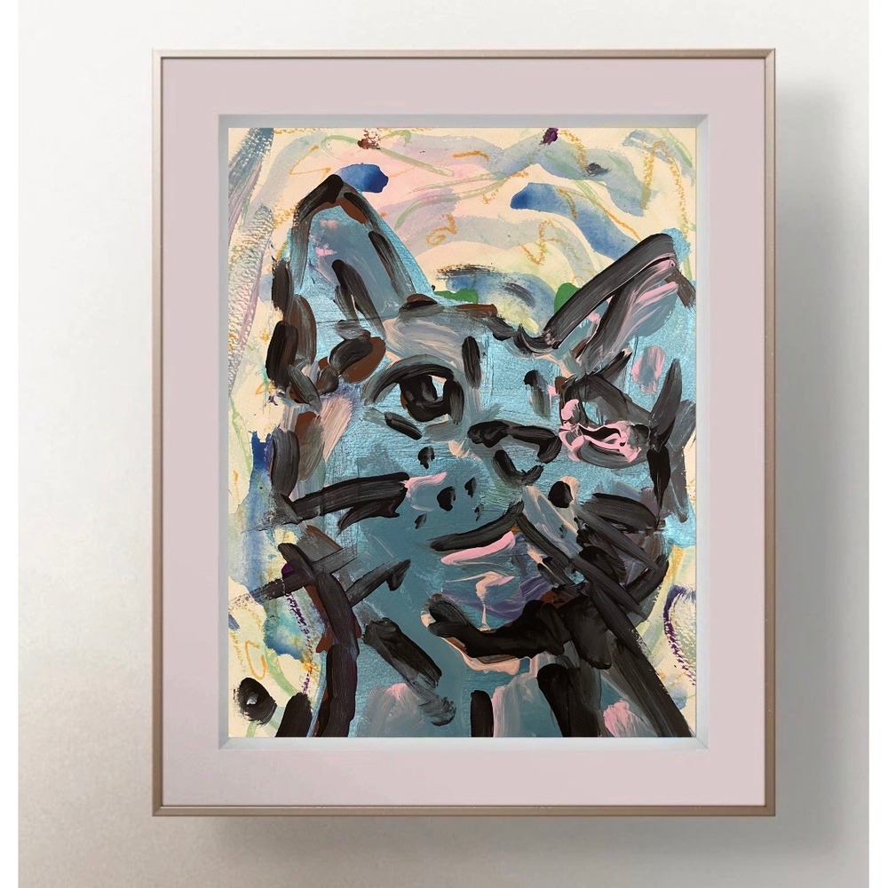 Oman Original Art 9x12 Neo Expressionist Paper Melancholy Kitty Cat Painting